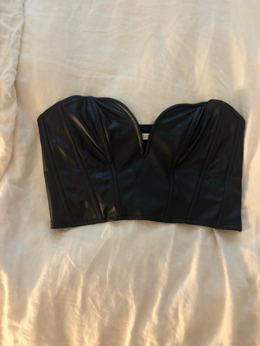 Zara Black Faux Leather Bustier Crop Top
